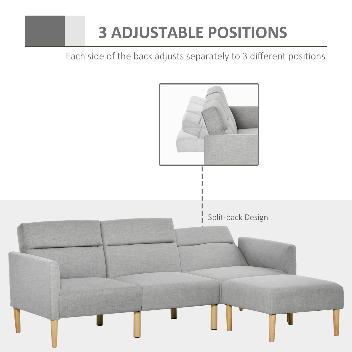 Reversible Sectional Sofa Bed wooden legs detail