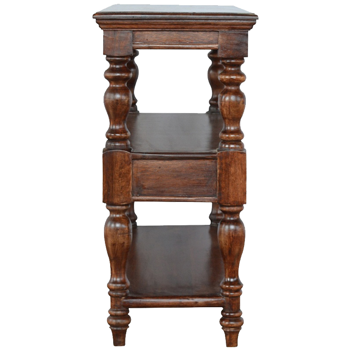 Artisan Furniture Solid Wood Turned Leg Console Table with Drawer & Shelves – Living Room Accent, Brown
