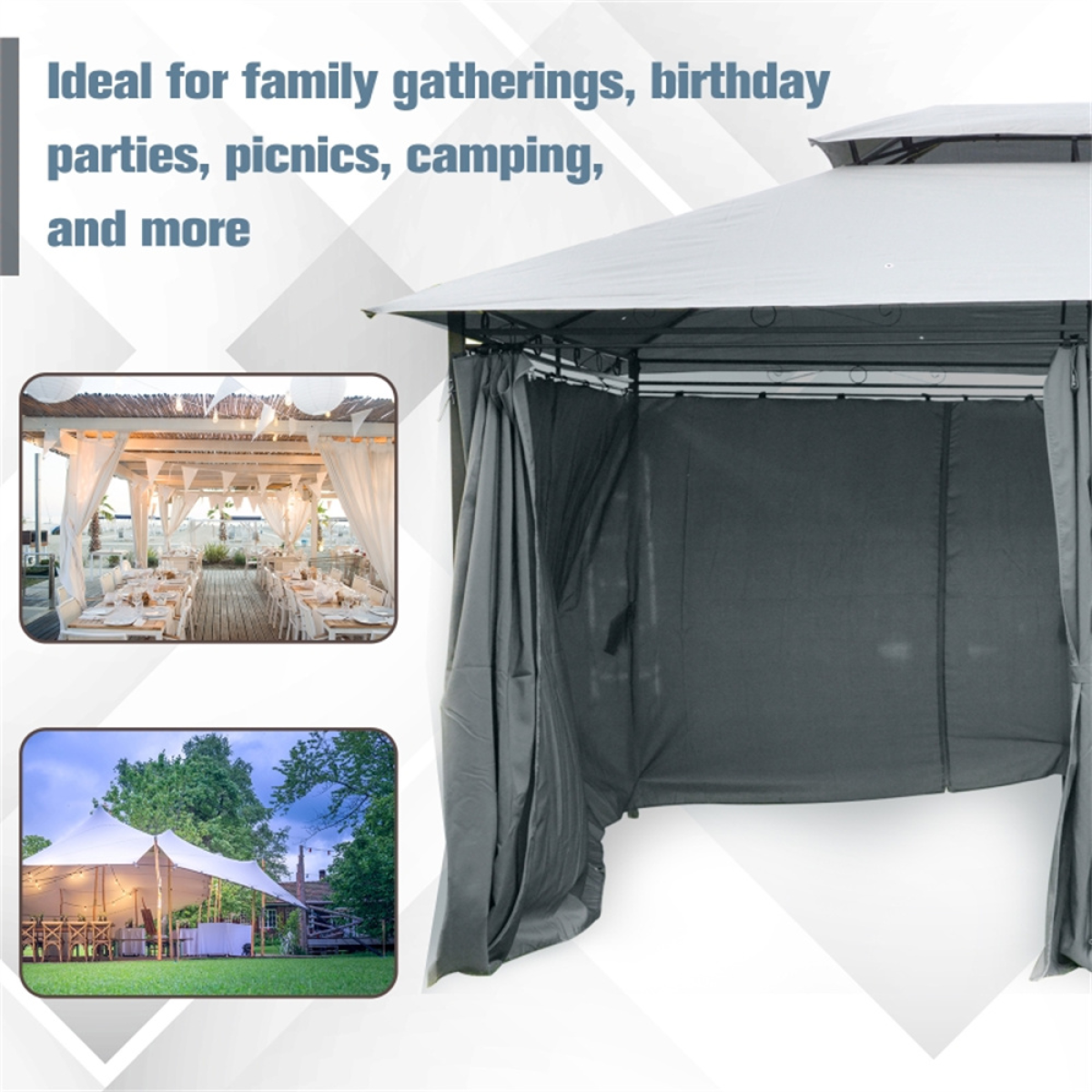 Patio Gazebo with 2-Tier Polyester Canopy & Powder-Coated Steel Frame – Extra-Large Garden Shelter, Sage Grey