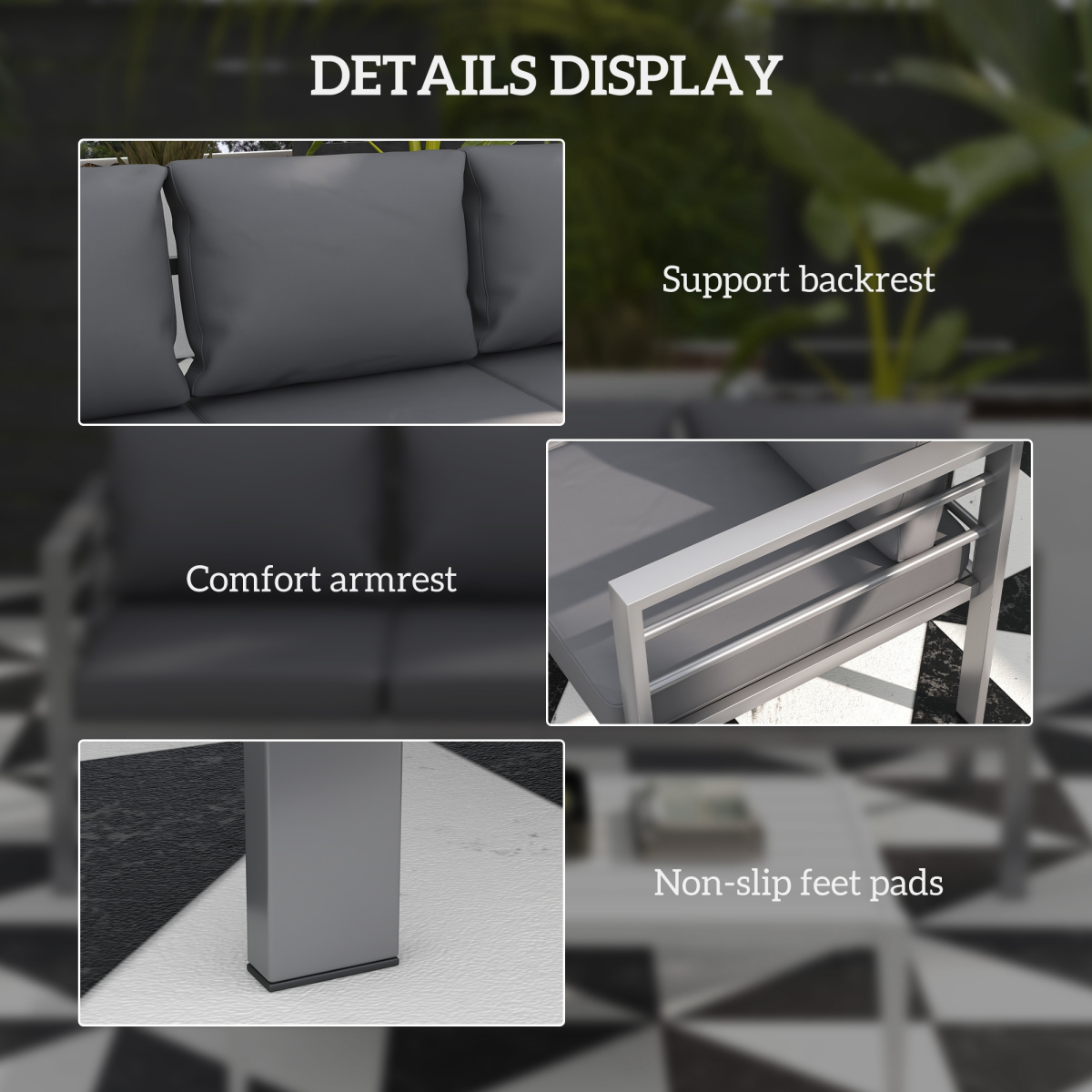 Outsunny 3-Seater Aluminium Garden Bench with Cushions, Armrests & Backrest – Patio Sofa, Grey