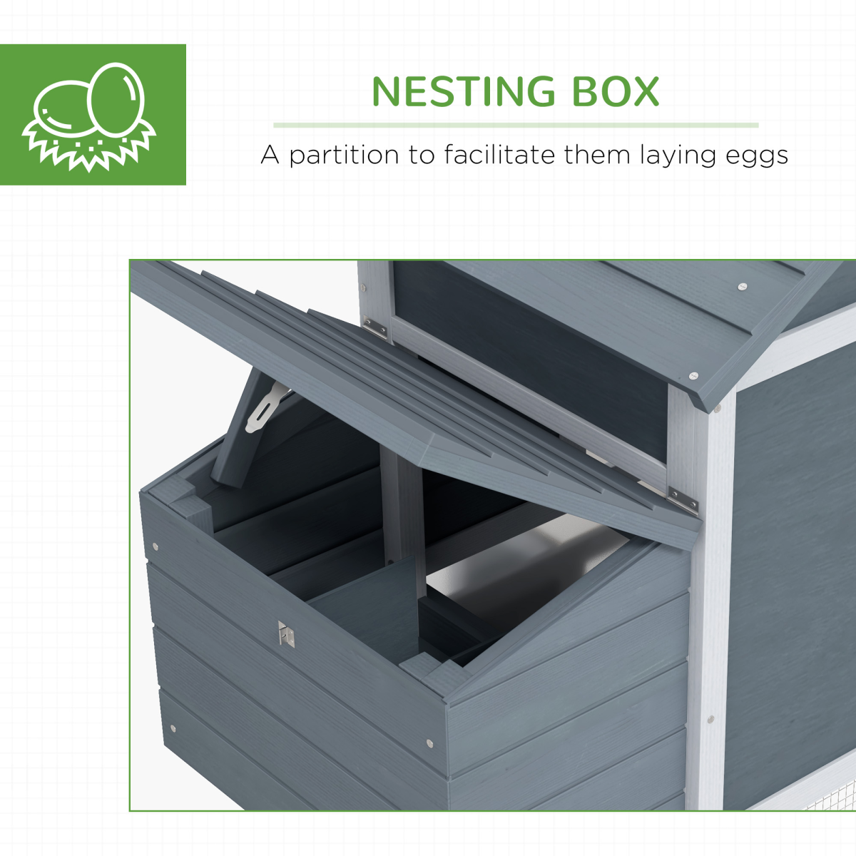 PawHut Small Chicken Coop with Nesting Box, Outdoor Run and Ramp – Fir Wood Hen House, Grey
