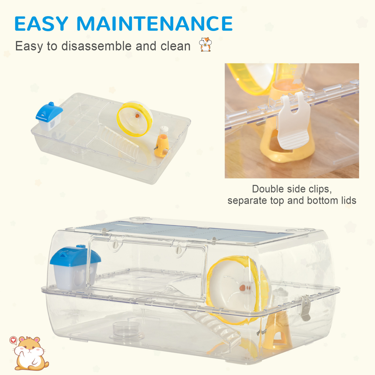 PawHut Portable 2-Storey Hamster Cage with Running Wheel, Drinker & Feeding Bowl – Small Animal Habitat
