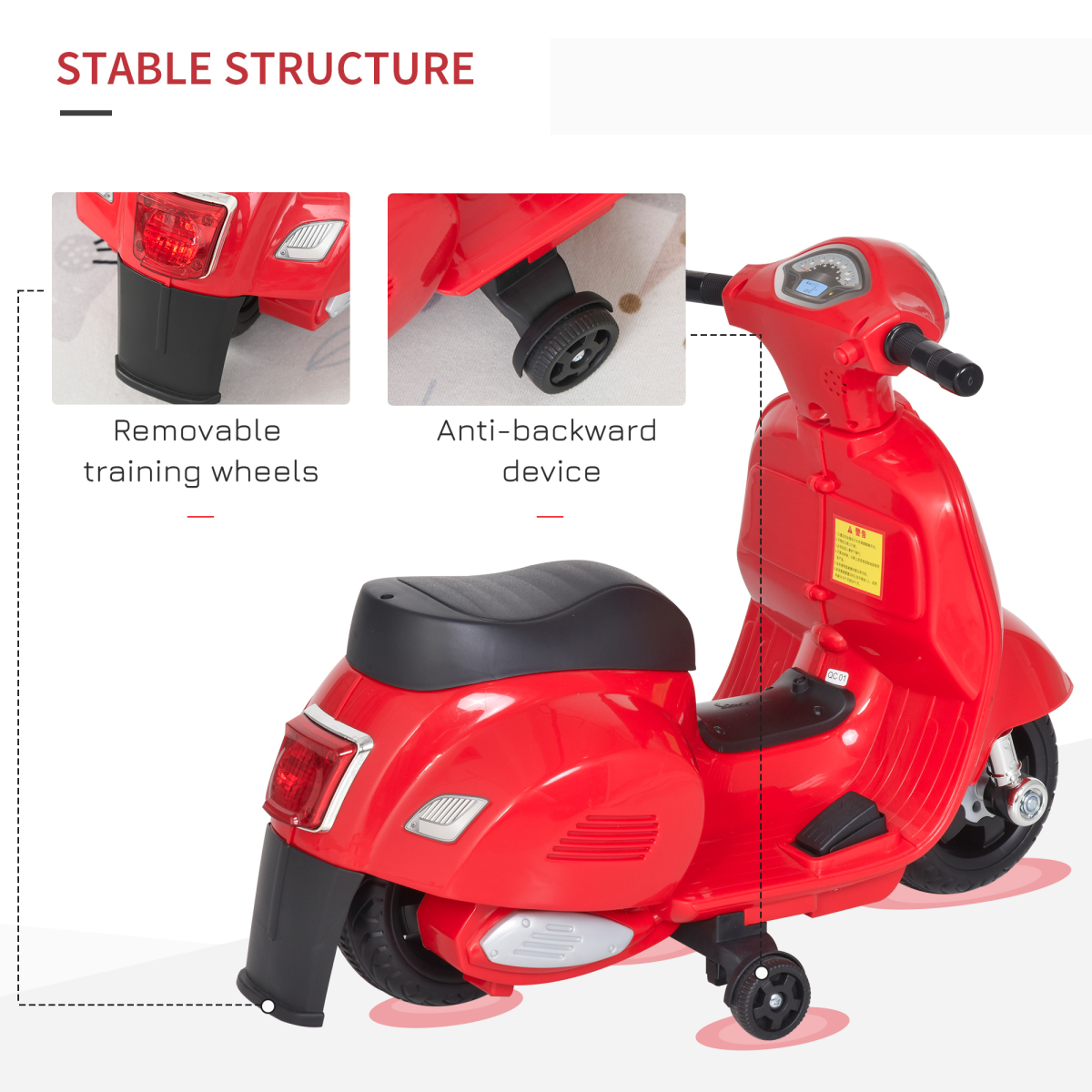 Vespa Licensed Kids Ride-On Motorcycle, 6V Battery Powered with Headlight & Stabilising Wheels – Ages 18-36 Months