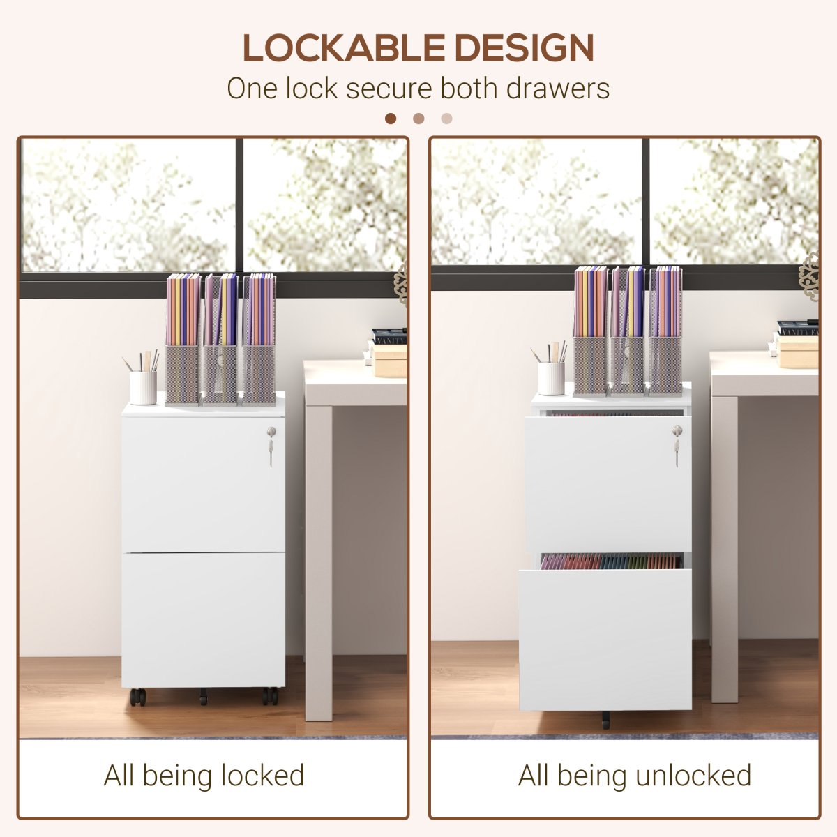 Vinsetto 2-Drawer Steel Filing Cabinet with Lock, Hanging Bars and Wheels – Letter, A4 and Legal