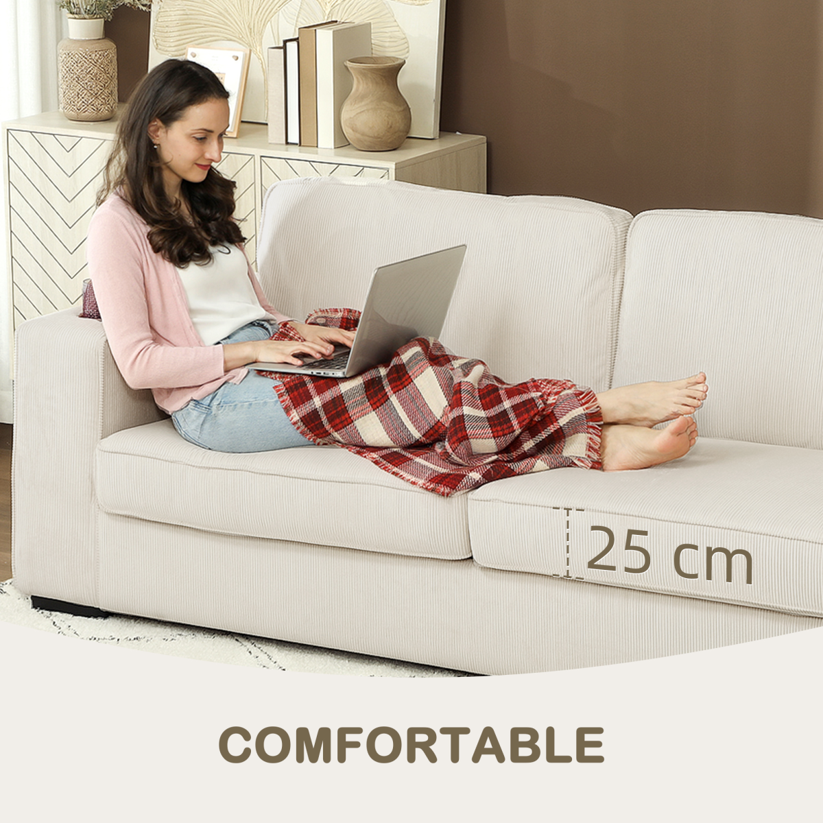 HOMCOM Corduroy Sofa back cushion detail