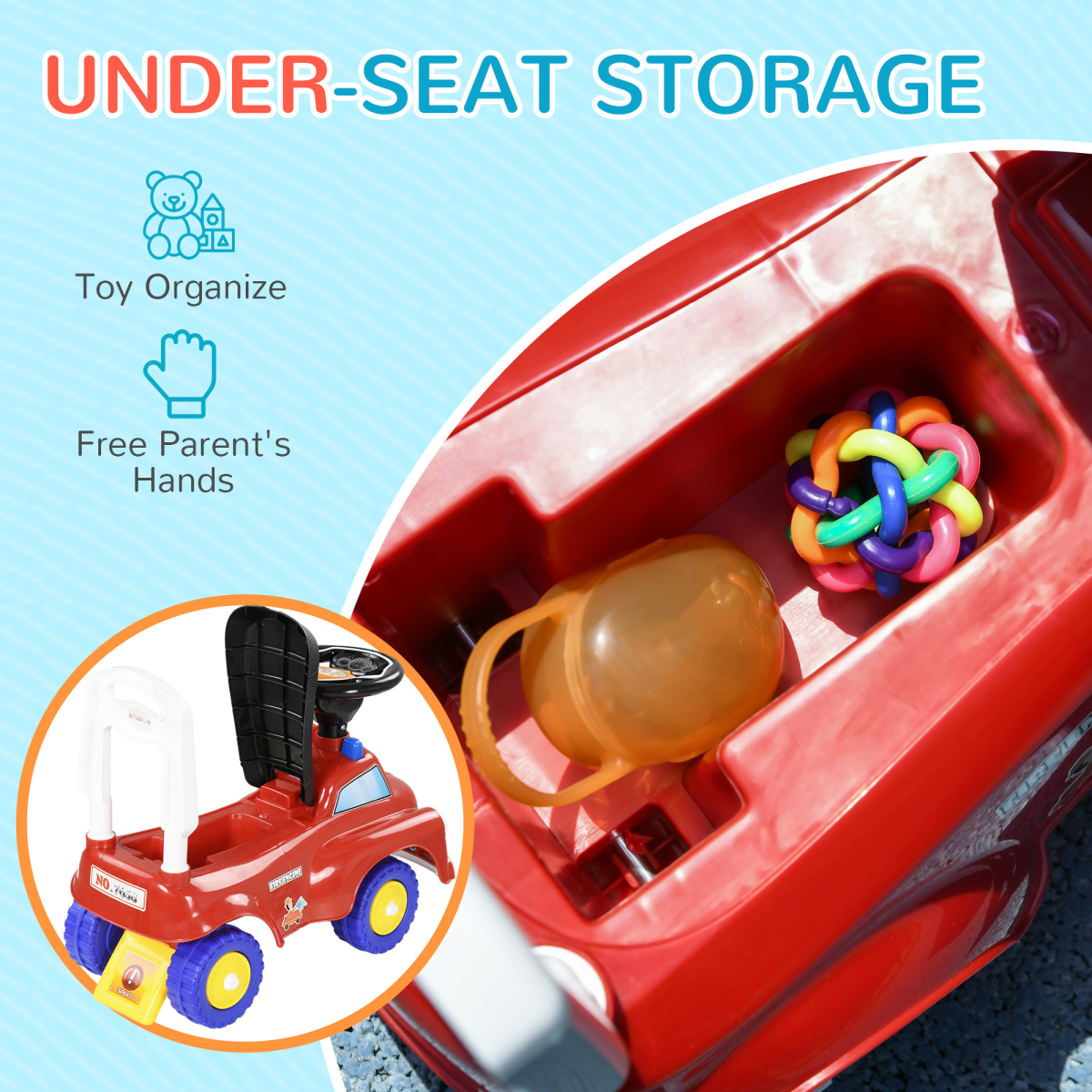 AIYAPLAY Kids Fire Truck Ride-On Car with Lights, Music & Storage – Foot to Floor, 18-36 Months, Red