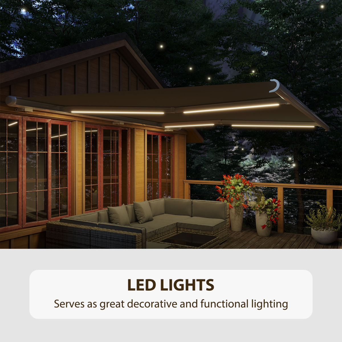 Outsunny 4x3m Full Cassette Retractable Awning with Electric Remote Control & LED Lights – Patio Sun Shade