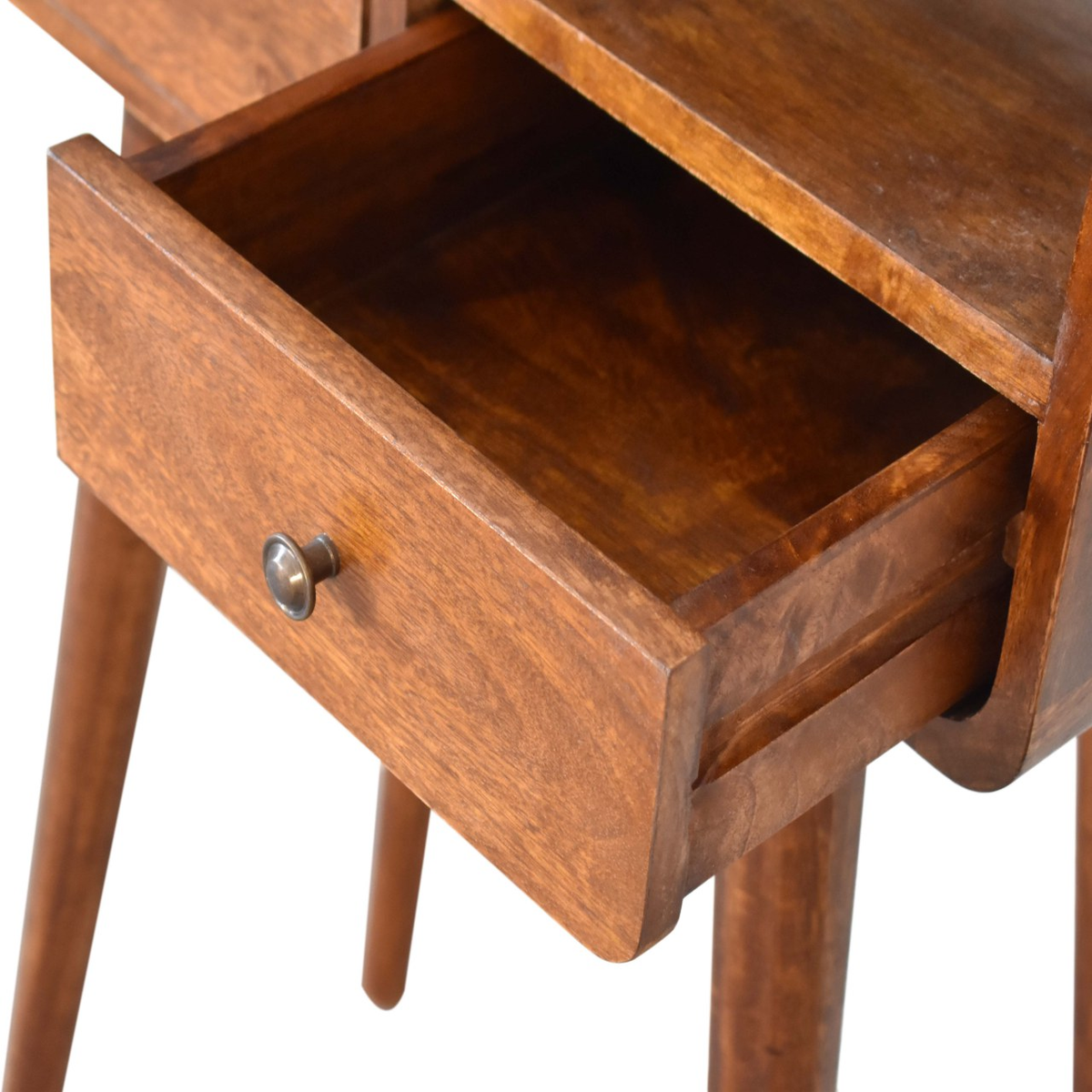 Artisan Furniture Solid Wood Mini Curved Console Table with 2 Drawers & Open Slot – Chestnut, Brown