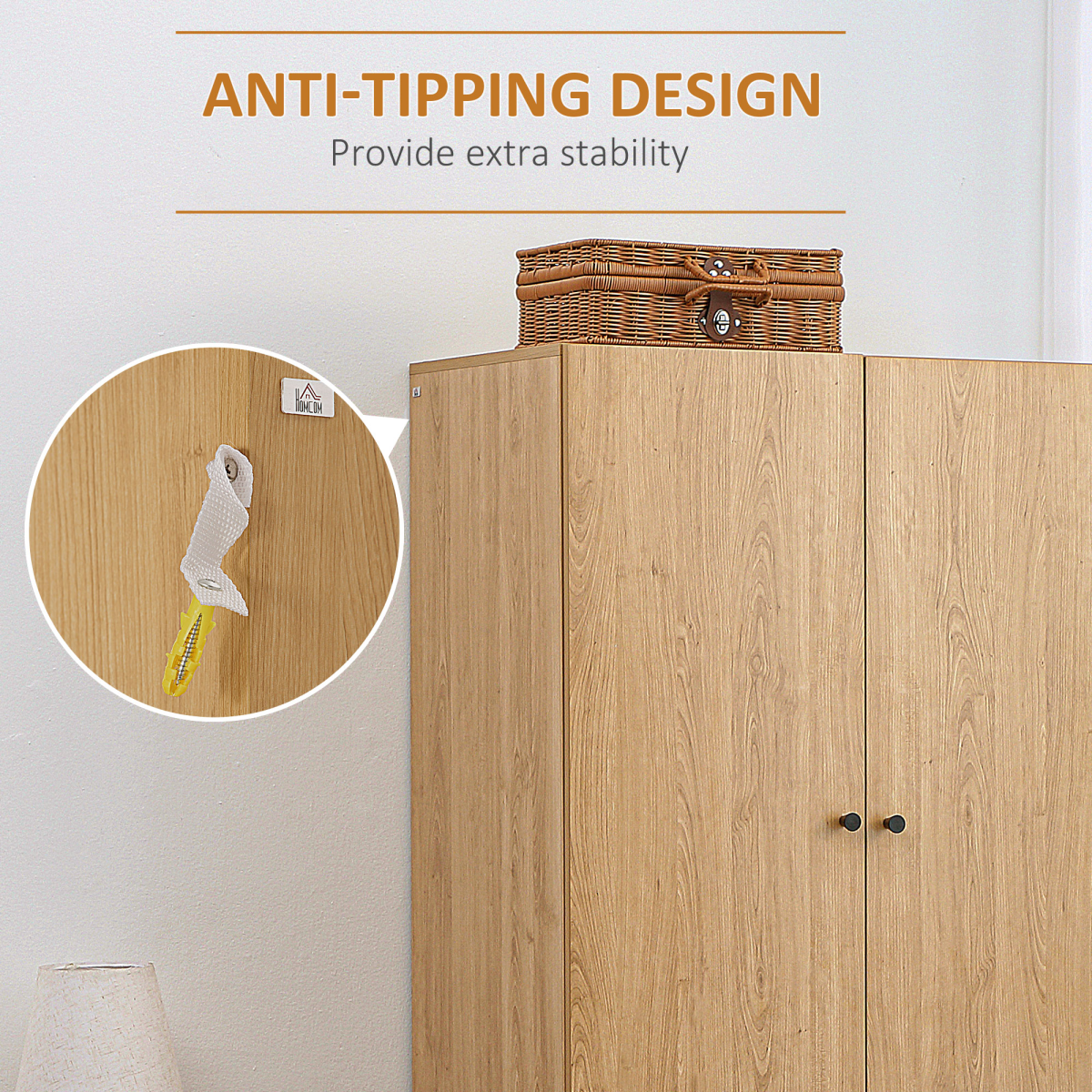 HOMCOM Modern 2 Door Wardrobe with 2 Drawers & Hanging Rail – Bedroom Clothes Storage