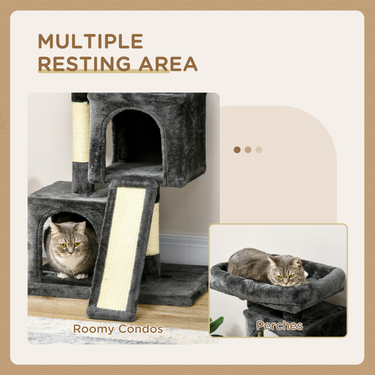 PawHut Cat Activity Tree with 2 Houses, Cushioned Perch and Sisal Scratching Posts – Indoor Cat Tower, Black