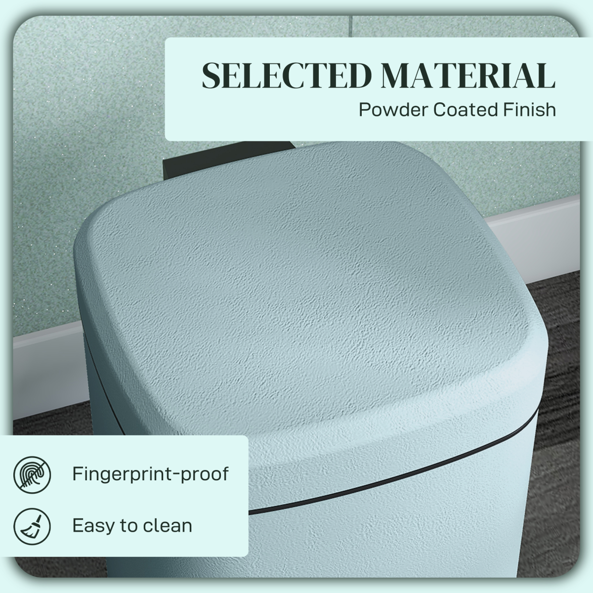 HOMCOM 12L Kitchen Pedal Bin with Soft-Close Lid – Fingerprint-Proof Metal Rubbish Bin, Light Green