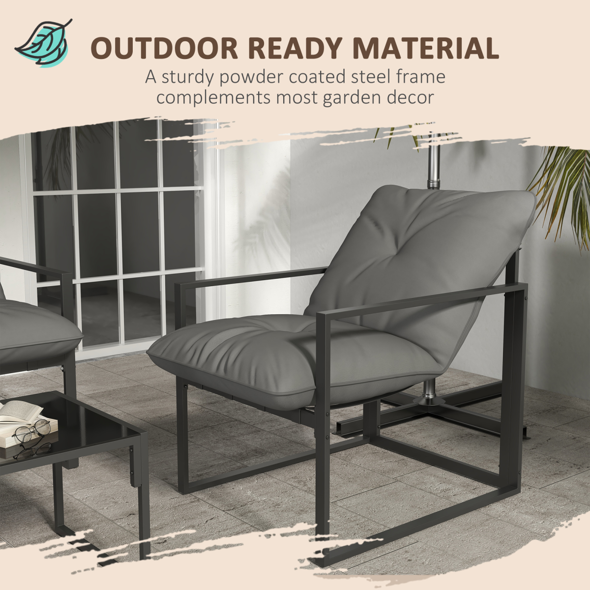 Outsunny 4-Piece Garden Sofa Set with 2 Armchairs, Loveseat & Tempered Glass Coffee Table – Patio Furniture, Grey