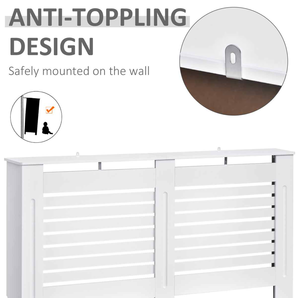 HOMCOM White Slatted MDF Radiator Cover with Top Shelf – 152cm Modern Heater Cabinet