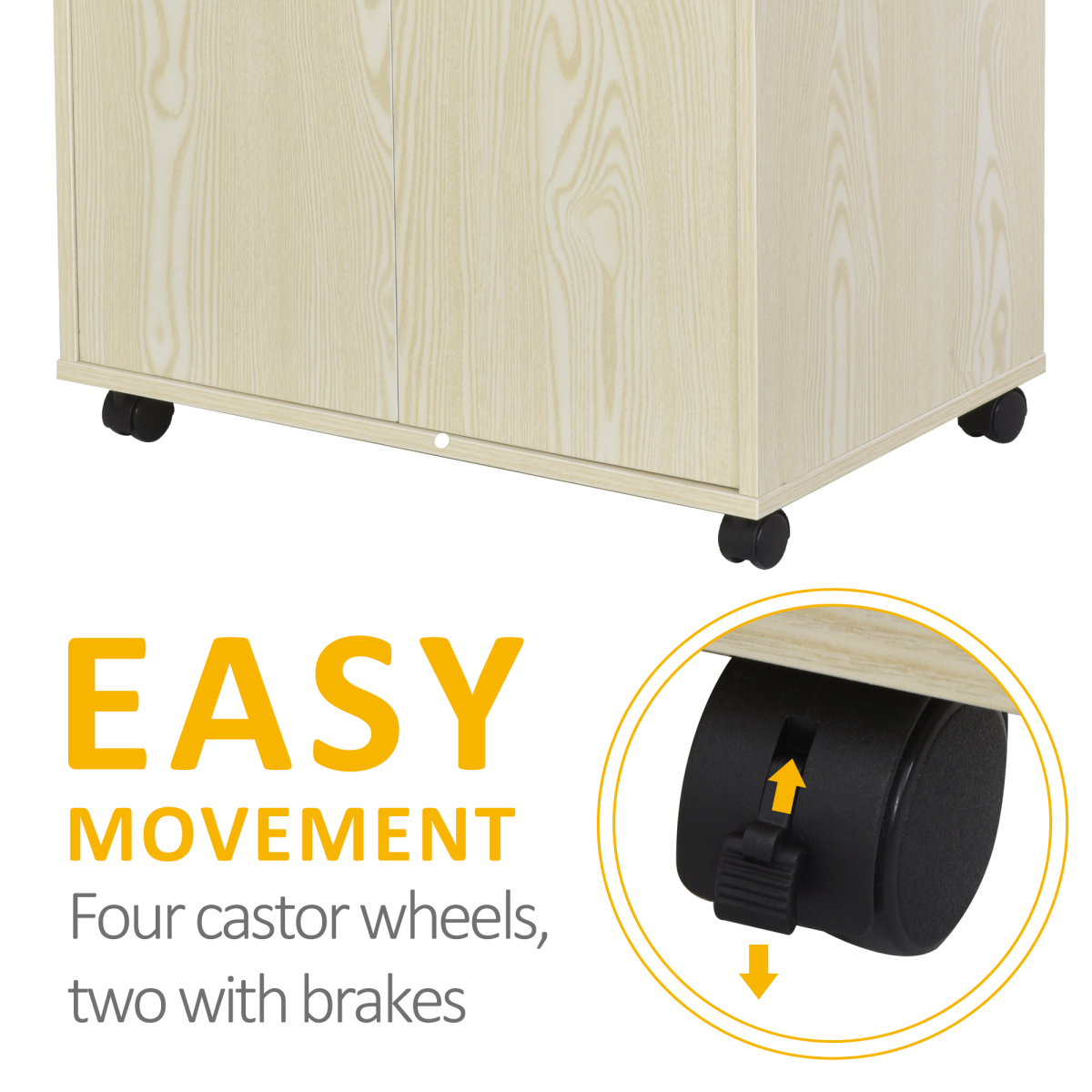 HOMCOM Kitchen Pantry Cupboard on Rolling Wheels, 97 x 60 x 40cm – Oak-Effect Storage