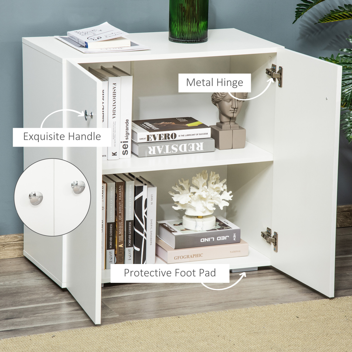 HOMCOM Freestanding Storage Cabinet with 2 Shelves – Wooden Sideboard for Bedroom or Office, White