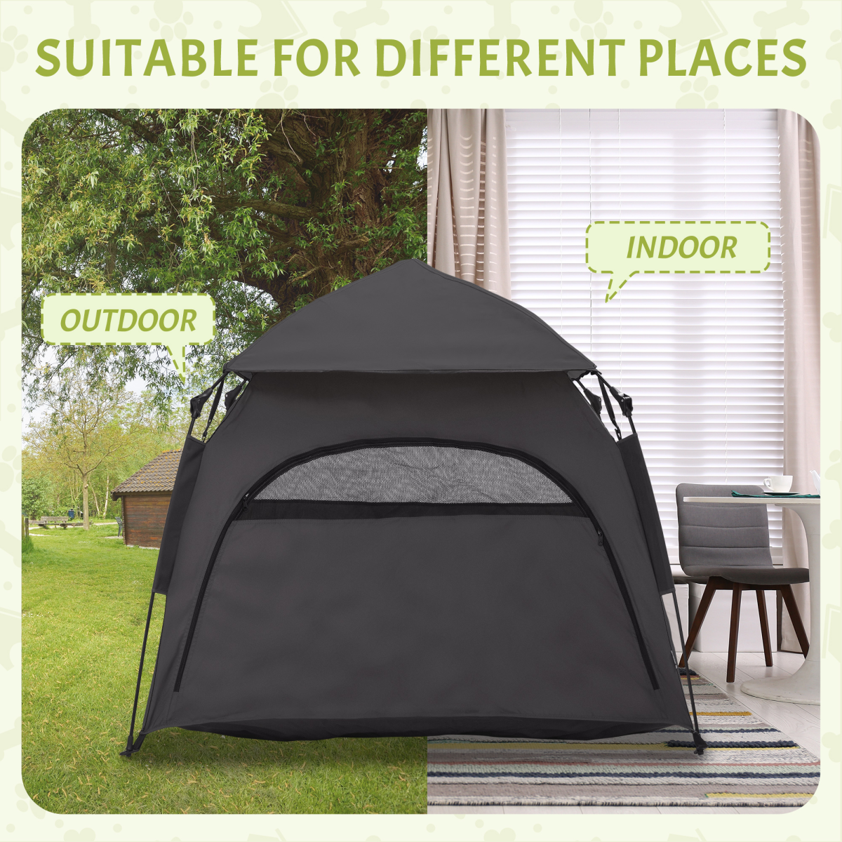 PawHut Foldable Dog and Cat Tent with Waterproof Oxford Cloth & Carry Bag – Indoor and Outdoor Shelter, Grey