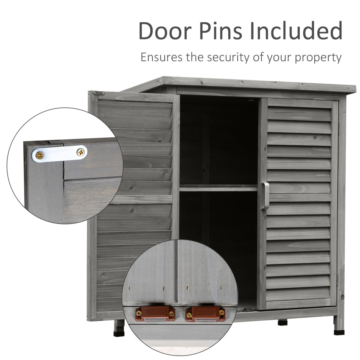 Outsunny Solid Fir Wood 2-Door Garden Storage Unit, 87 x 46.5 x 96.5cm – Outdoor Tool Cabinet, Grey