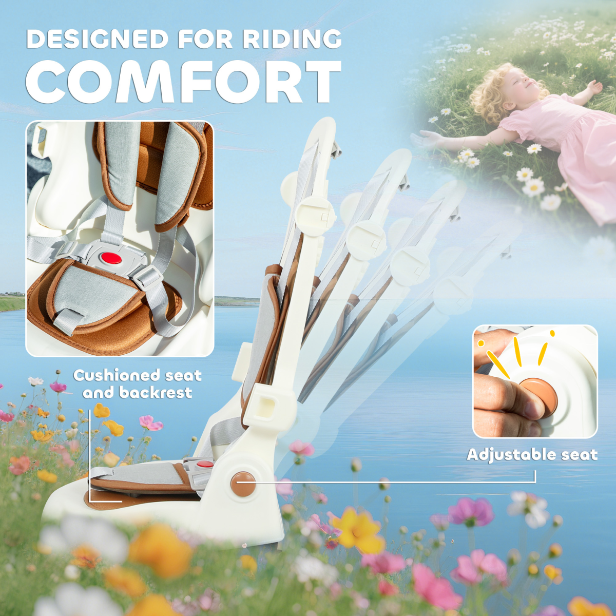 5-in-1 Kids Trike with Adjustable Backrest & Removable Canopy – Foldable Push Tricycle, 12-36 Months, Cream White
