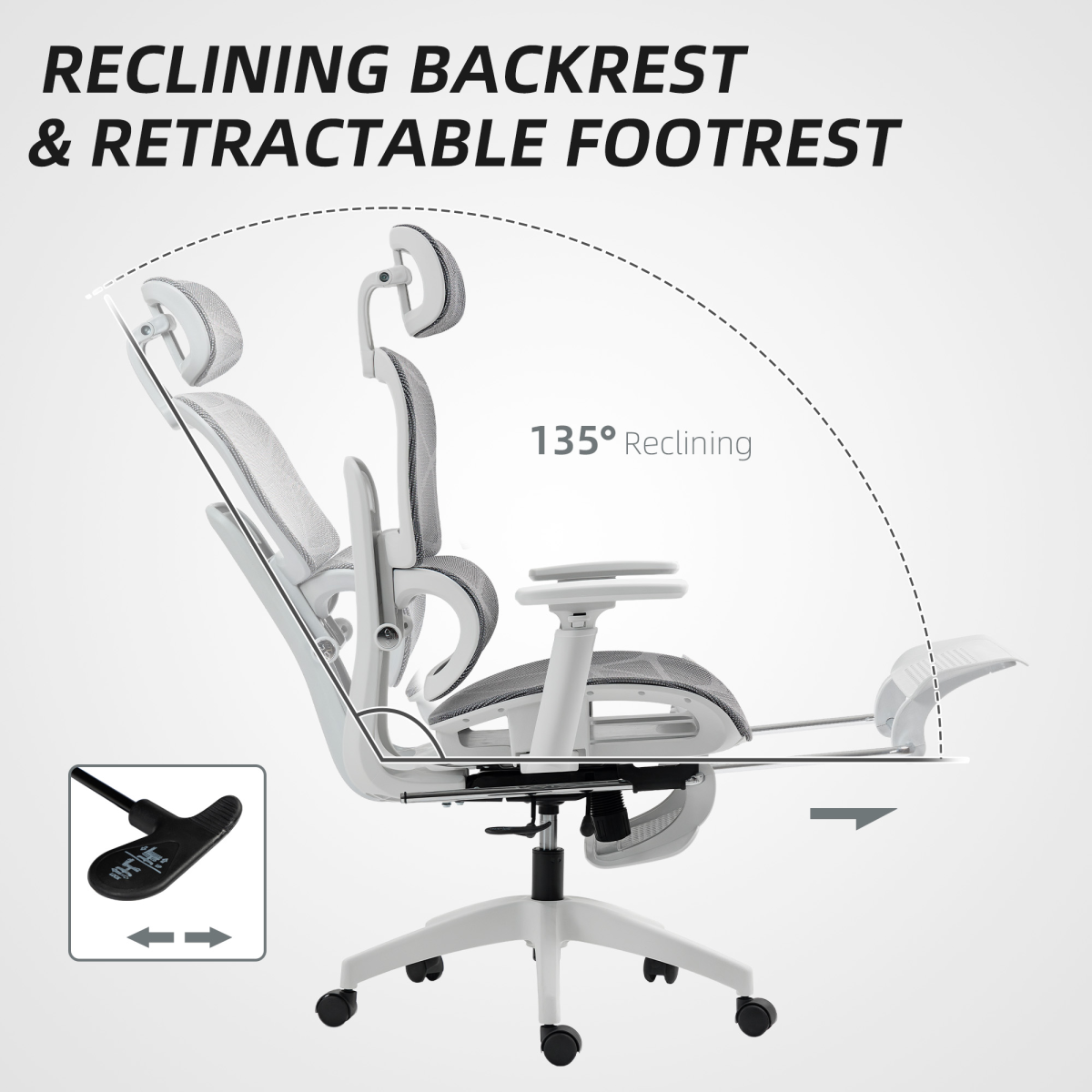 HOMCOM Ergonomic Mesh Office Chair with 3D Armrests, Adjustable Headrest & Footrest – Grey