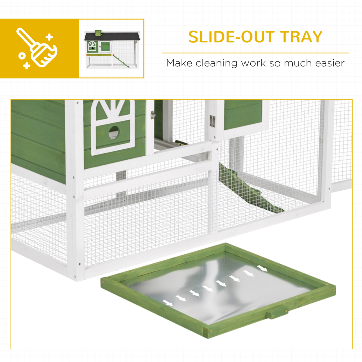Pawhut Wooden Rabbit Hutch with Run, Ramp & Pull-Out Tray – Indoor & Outdoor Bunny Cage, Green