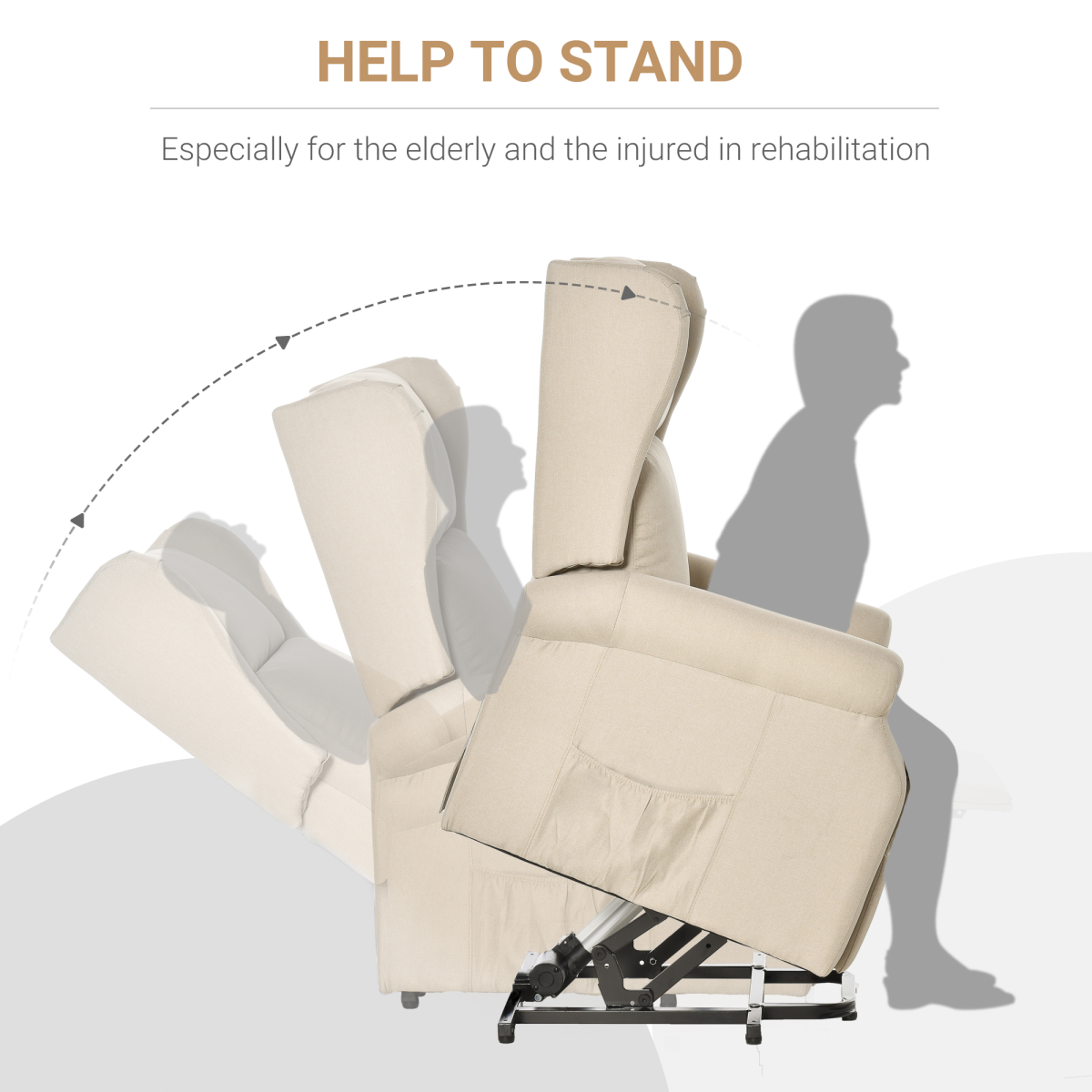 HOMCOM Power Lift Fabric Recliner Armchair with Remote Control – Motor-Assisted Riser Chair, Beige