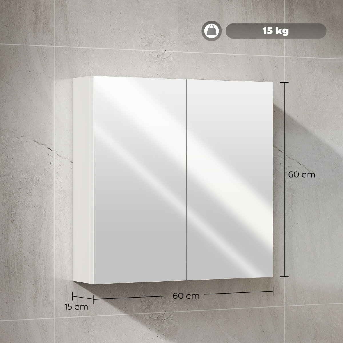 Wall-Mounted Bathroom Mirror Cabinet with Soft-Close Doors & Adjustable Shelf – 60 x 60cm, White