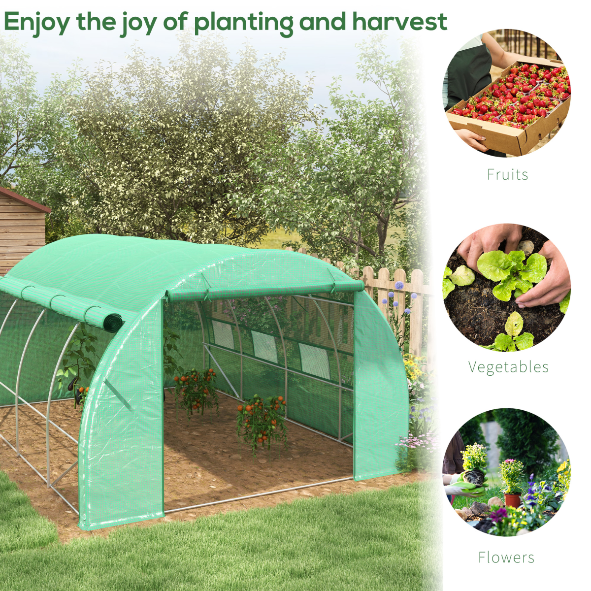 Outsunny 4 x 3 x 2m Polytunnel Greenhouse with Galvanised Steel Frame, Doors & Windows – Walk-In Grow Tent, Green
