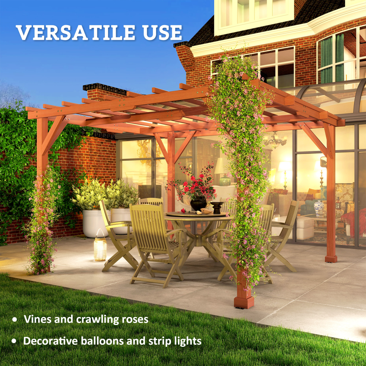 Outsunny 3.3x3.3m Wooden Pergola Kit with Fir Wood Columns & Crisscross Beams – Garden Gazebo, Brown