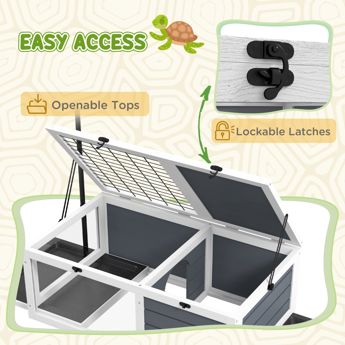 PawHut Wooden Tortoise House with Hide Box, Basking Area & Adjustable Lamp Holder – Tortoise Table, Grey