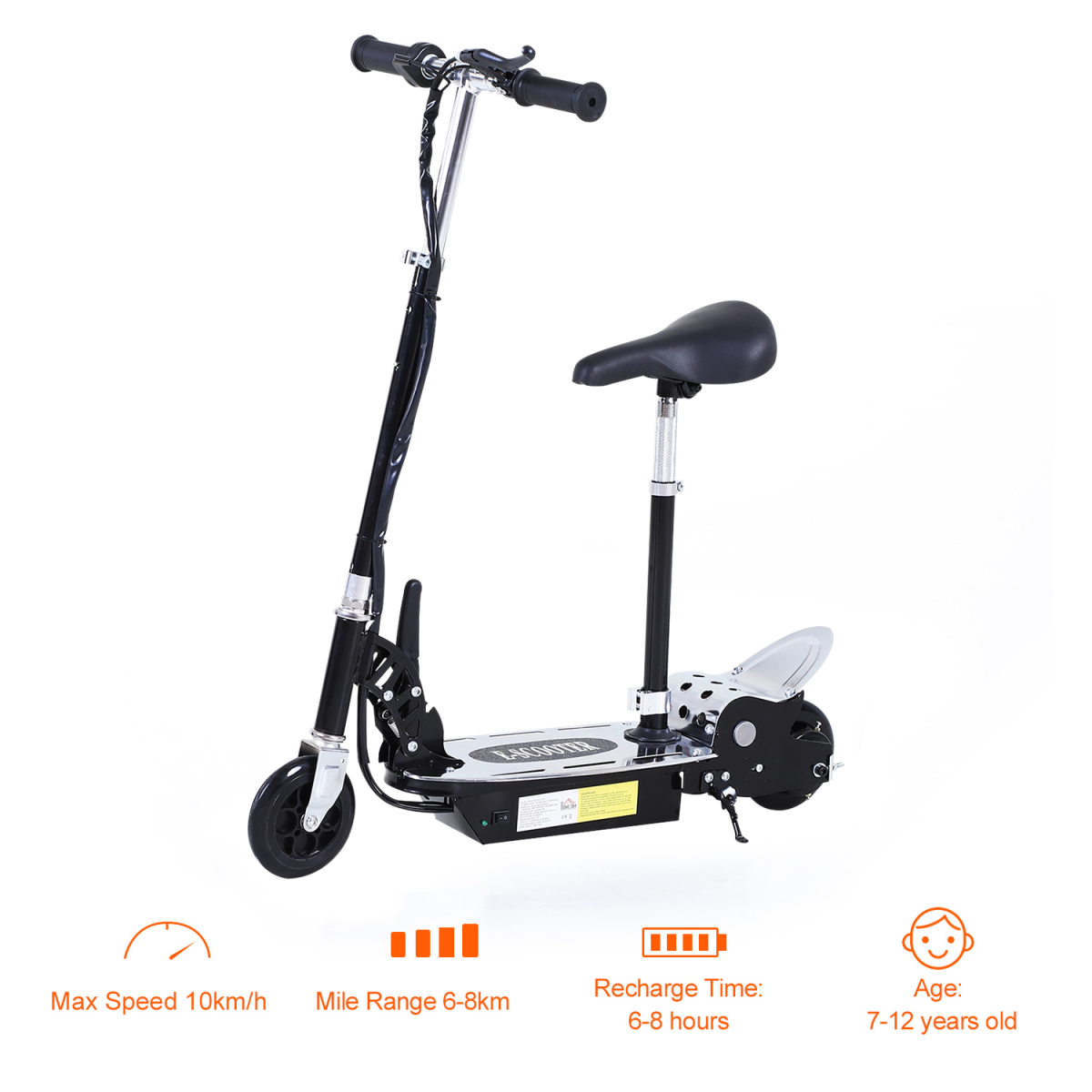 HOMCOM 120W Foldable Electric Scooter with Adjustable Seat, Hand Brake & Kickstand – Kids Ride-On for Ages 7–12