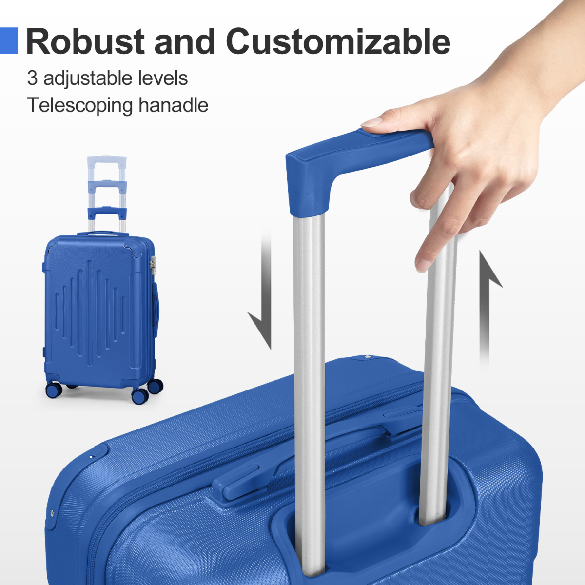 20-Inch ABS Hard Shell Carry-On Suitcase with Diamond Pattern, Combination Lock and Corner Guards – Navy Blue