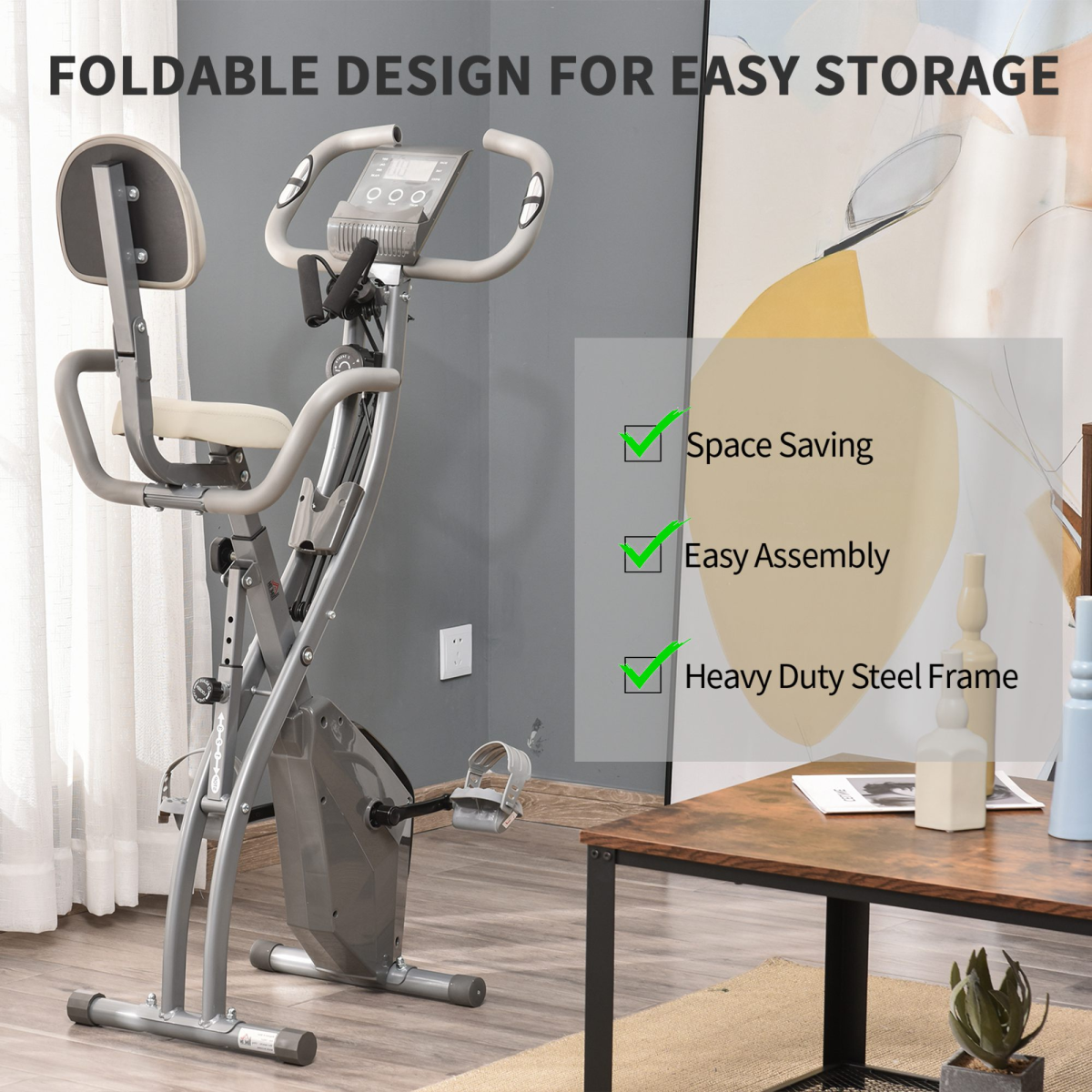 HOMCOM 2-in-1 Upright Exercise Bike with 8-Level Magnetic Resistance & Pulse Sensor – Home Cardio Trainer, Grey