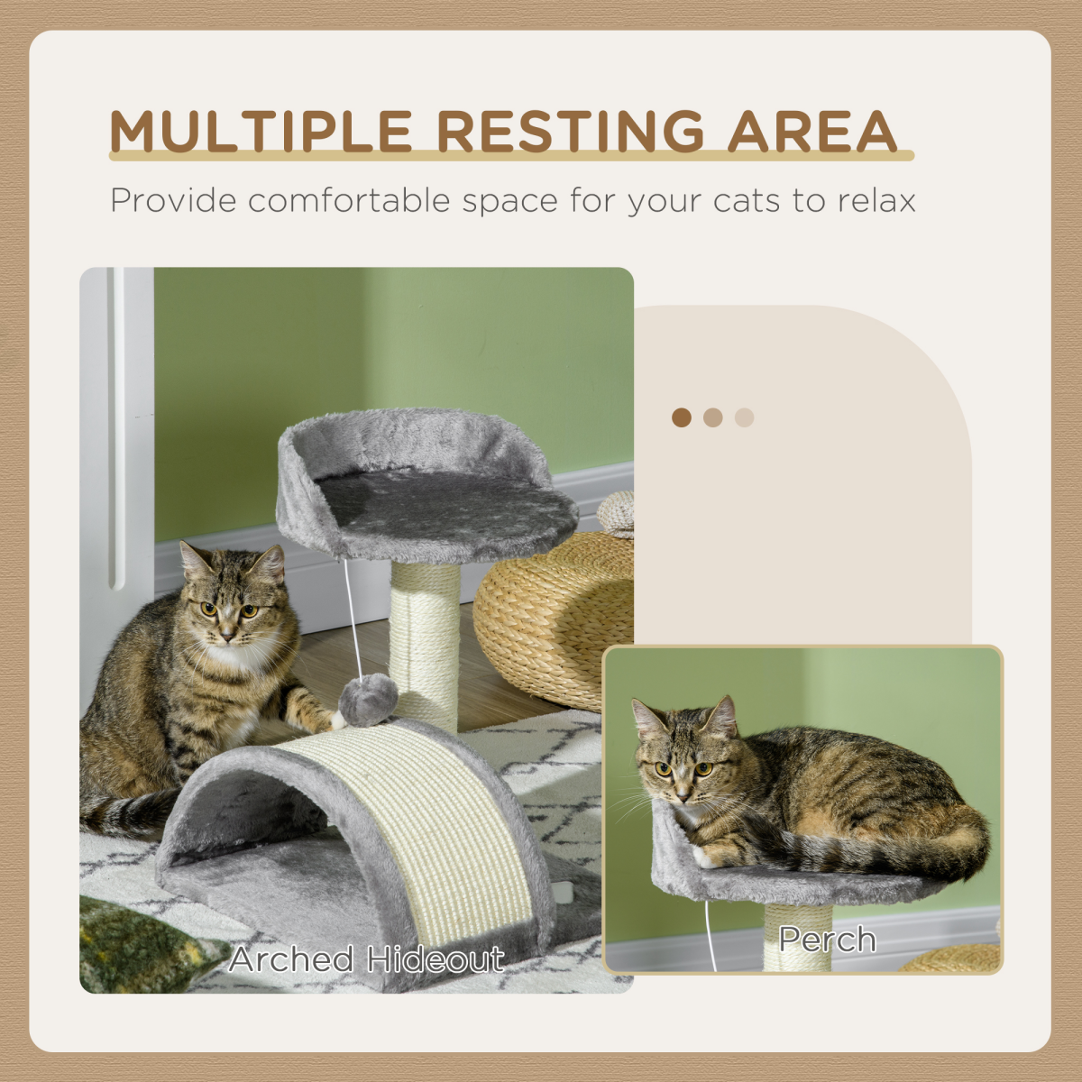 PawHut Cat Tree Kitten Activity Centre with Sisal Scratching Post, Paper Tube & Toy Ball – Beige and Grey