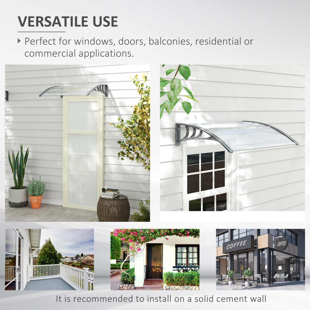 Outsunny Clear Polycarbonate Door Canopy with Wall Mounting Kit – Window & Doorway Rain Shelter
