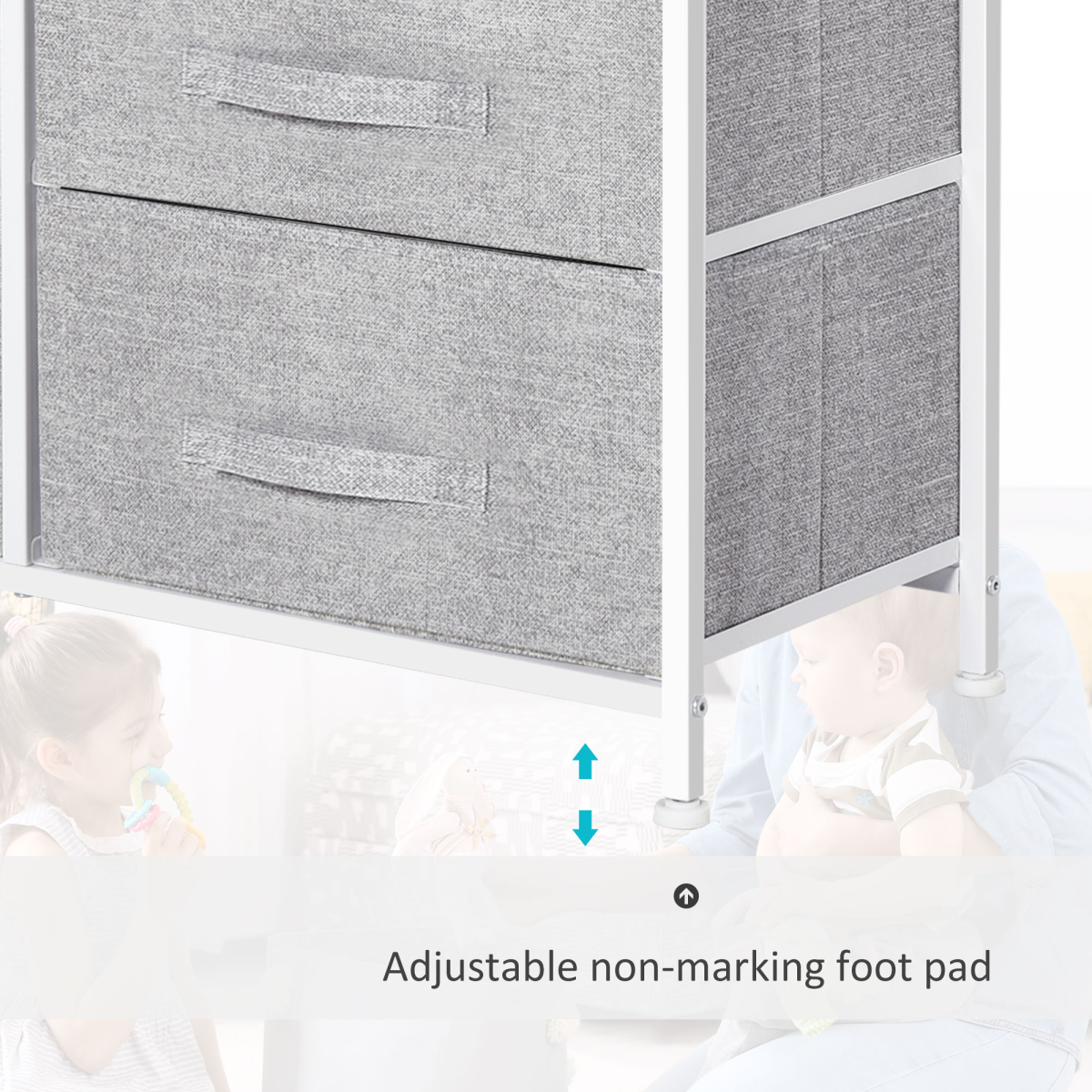 HOMCOM 5 Drawer Fabric Storage Unit with Metal Frame, Wood Top and Adjustable Feet – Bedroom Linen Chest