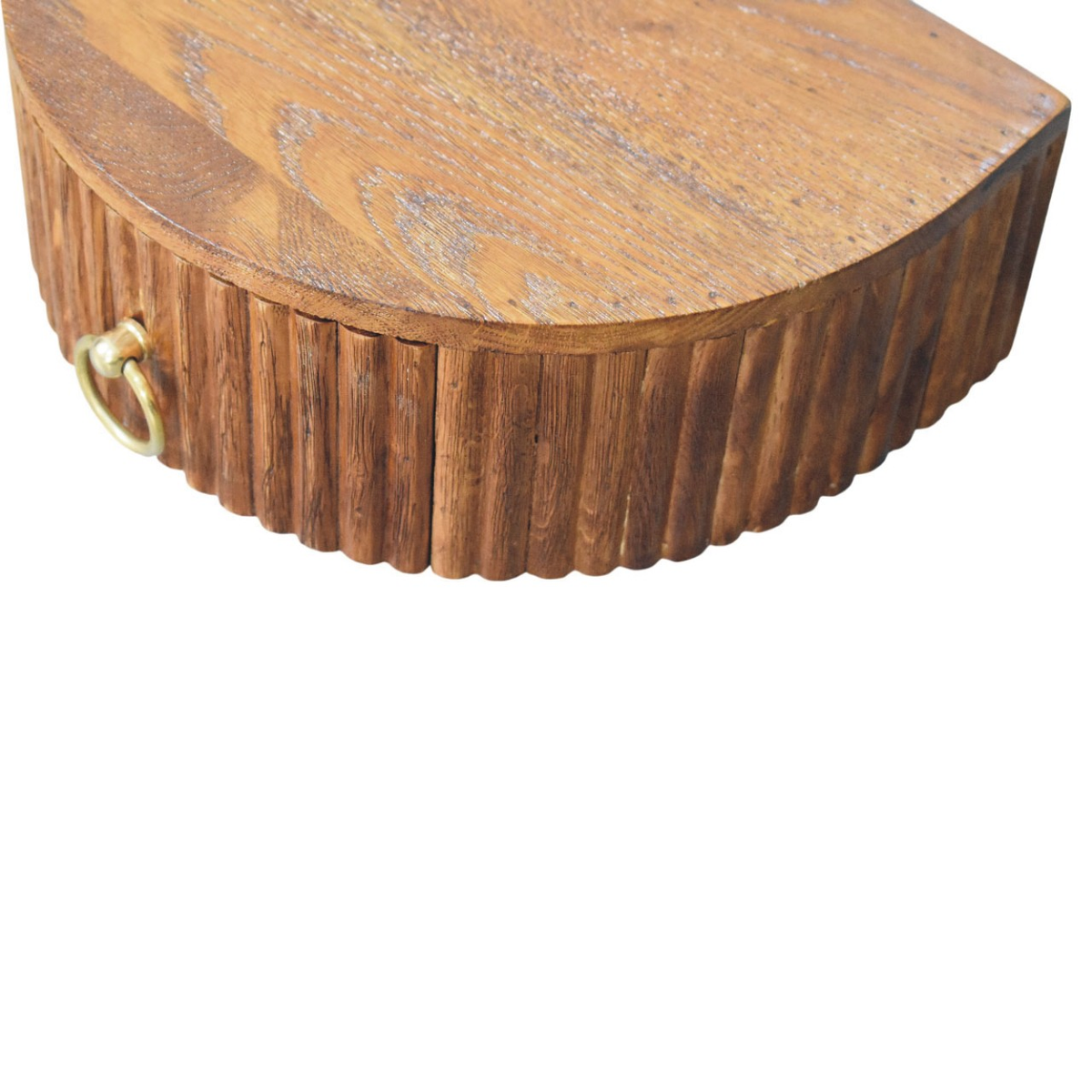 Artisan Furniture Ring Pull Wall Mounted Nightstand, 1 Drawer & Ribbed Half-Moon Form – Tiger Oak, Brown
