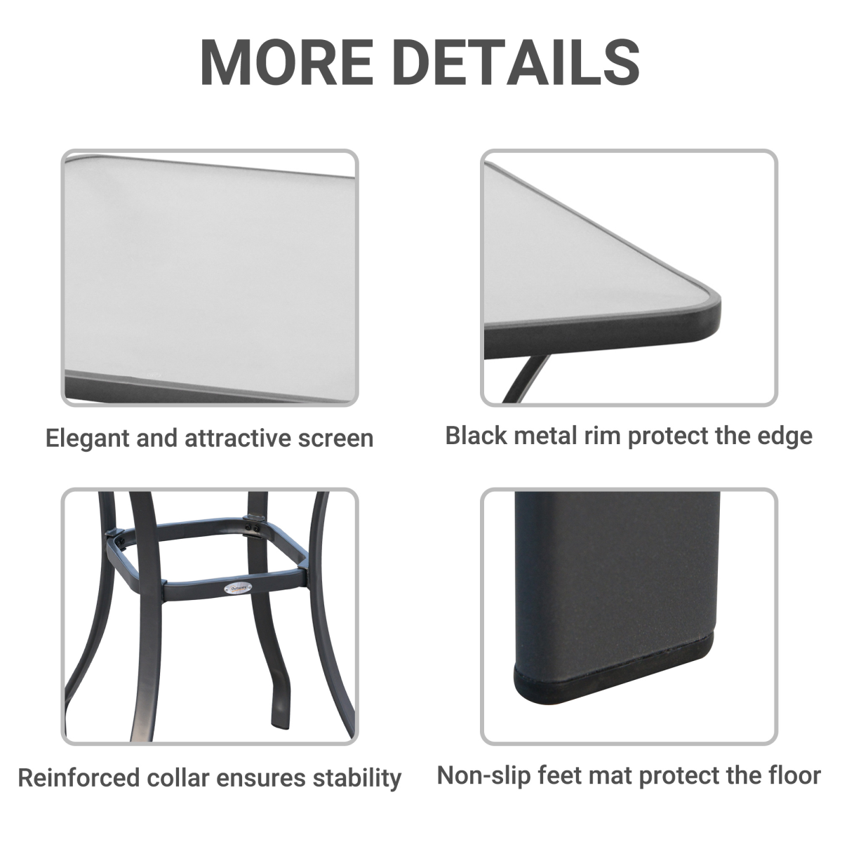 Outsunny Square Glass Bistro Table with Metal Frame – Kitchen, Bar and Breakfast Dining Table, 68.5 x 84 cm