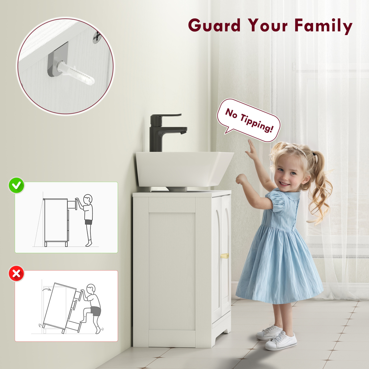 HOMCOM Modern Under Sink Cabinet with U-Shaped Cut-Out for Pedestal & Wall Basins – Bathroom Storage, White