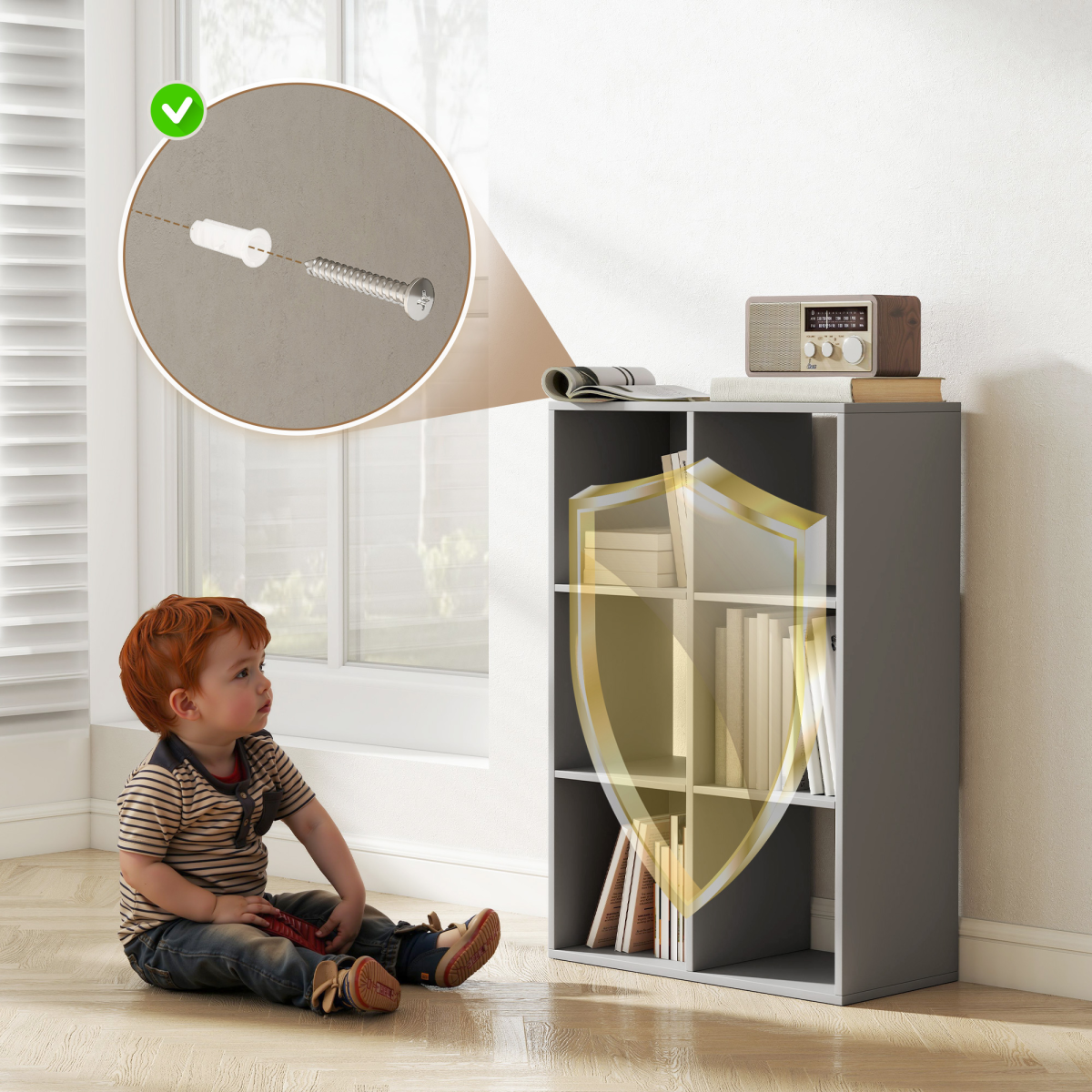 6-Cube Bookcase with Open Storage Shelves – Room Divider & Display Cabinet for Living Room or Office
