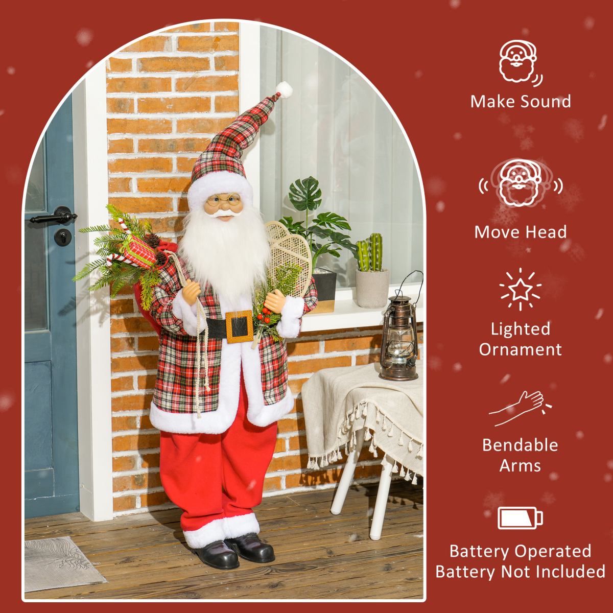 HOMCOM 133cm Animated Santa Claus with Sound-Activated Festive Music – Freestanding Christmas Decoration