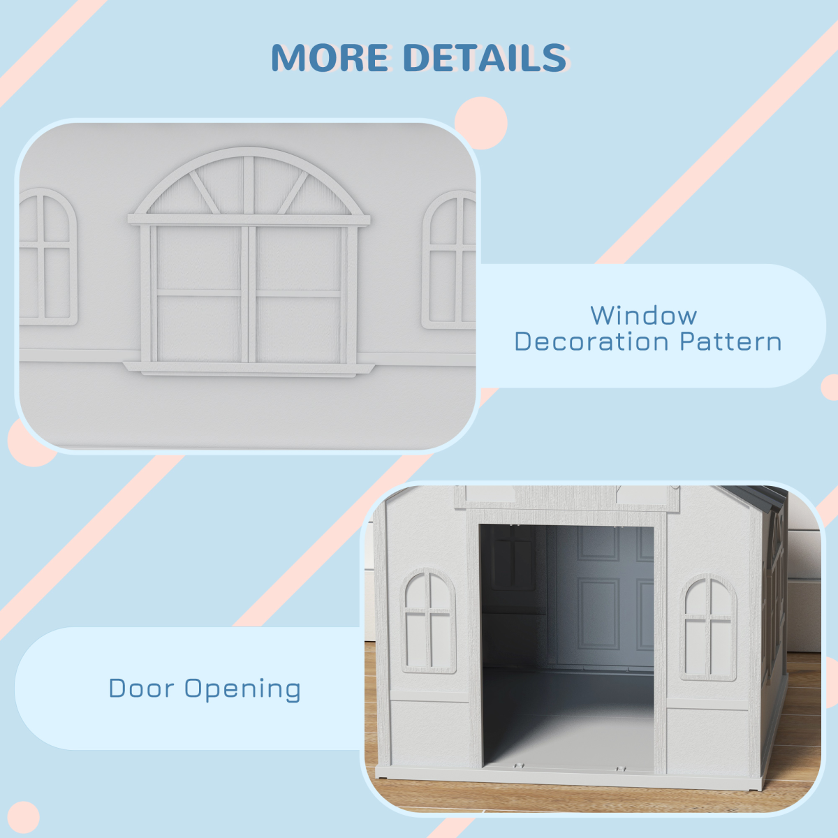 PawHut Weather-Resistant Dog House with Cottage Windows – Puppy Shelter for Medium Dogs up to 20kg, Grey