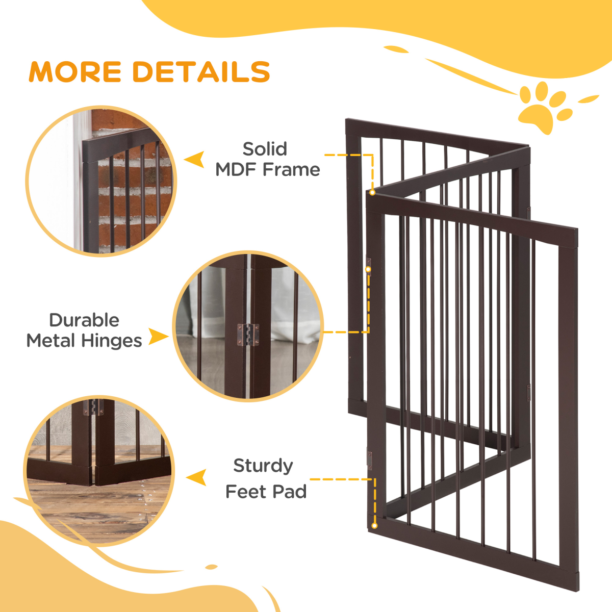 Pawhut Folding Freestanding Pine Wood Pet Gate – 3-Panel Indoor Dog Fence and Safety Barrier for Small Dogs