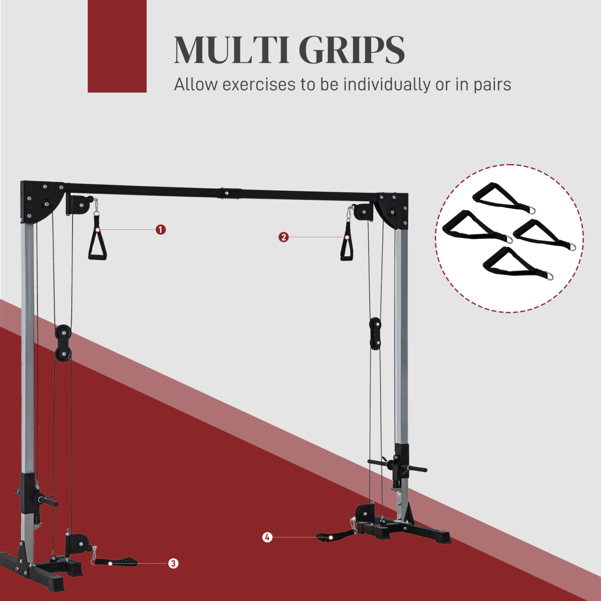 SPORTNOW Cable Crossover Machine with Pulley System & Four Handles – Full Body Strength Training, Black
