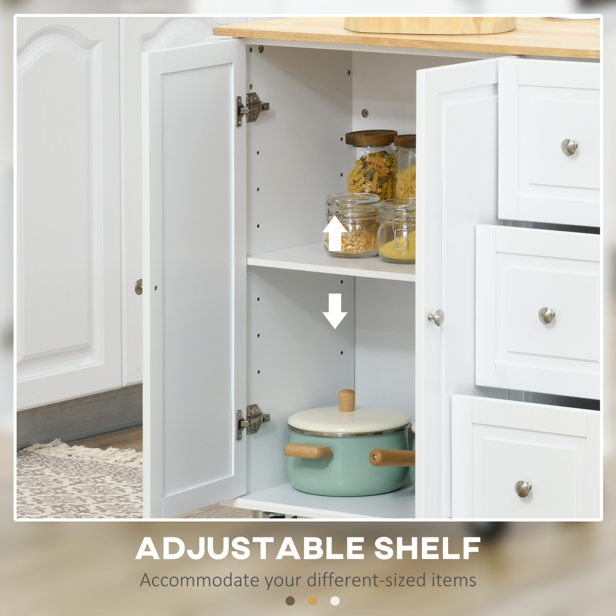 HOMCOM Kitchen Island Cart on Wheels with Drop Leaf, 3 Drawers & Cabinet – Rolling Kitchen Storage, White