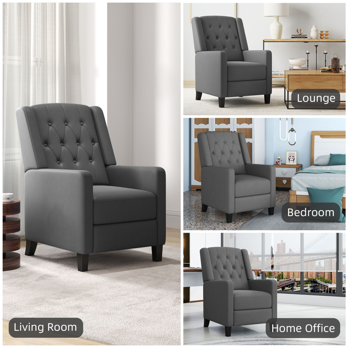 HOMCOM Button Tufted Microfibre Recliner Armchair with Footrest and Padded Arms – Manual Reclining Chair, Grey