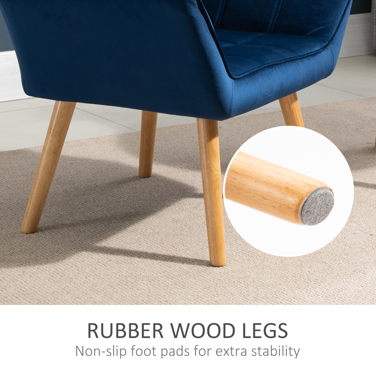 Luxe Velvet-Feel Accent Tub Chair with Wide Arms & Solid Wood Legs – Living Room Armchair, Blue
