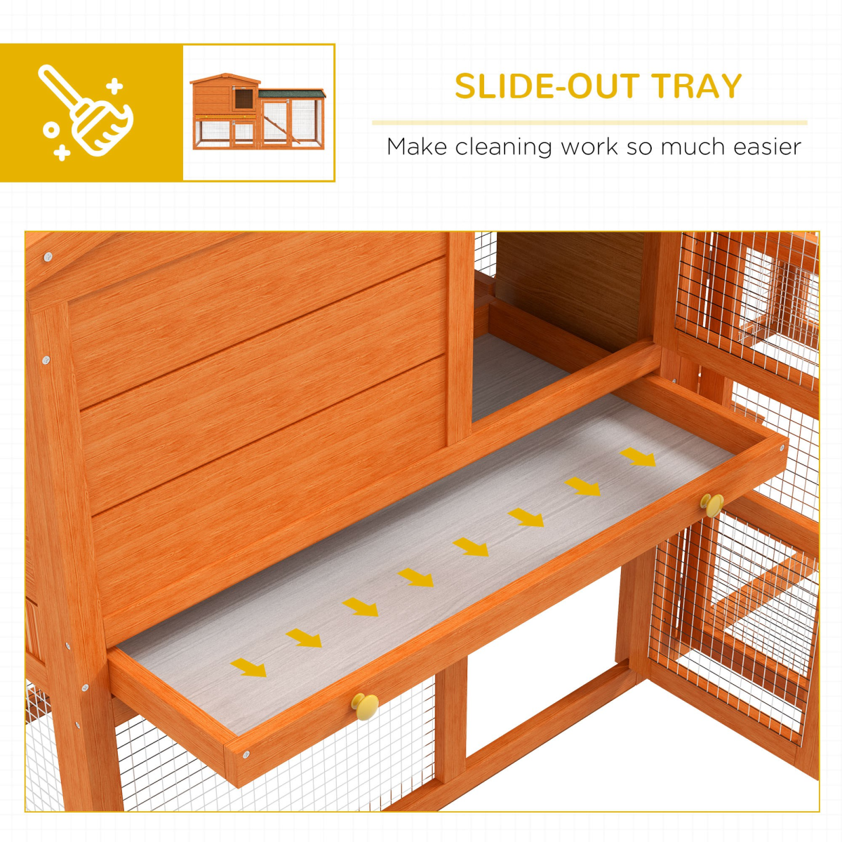 PawHut Wooden Rabbit Hutch with Run, Ramp & Slide-out Tray – Weatherproof Outdoor Pet House, Orange