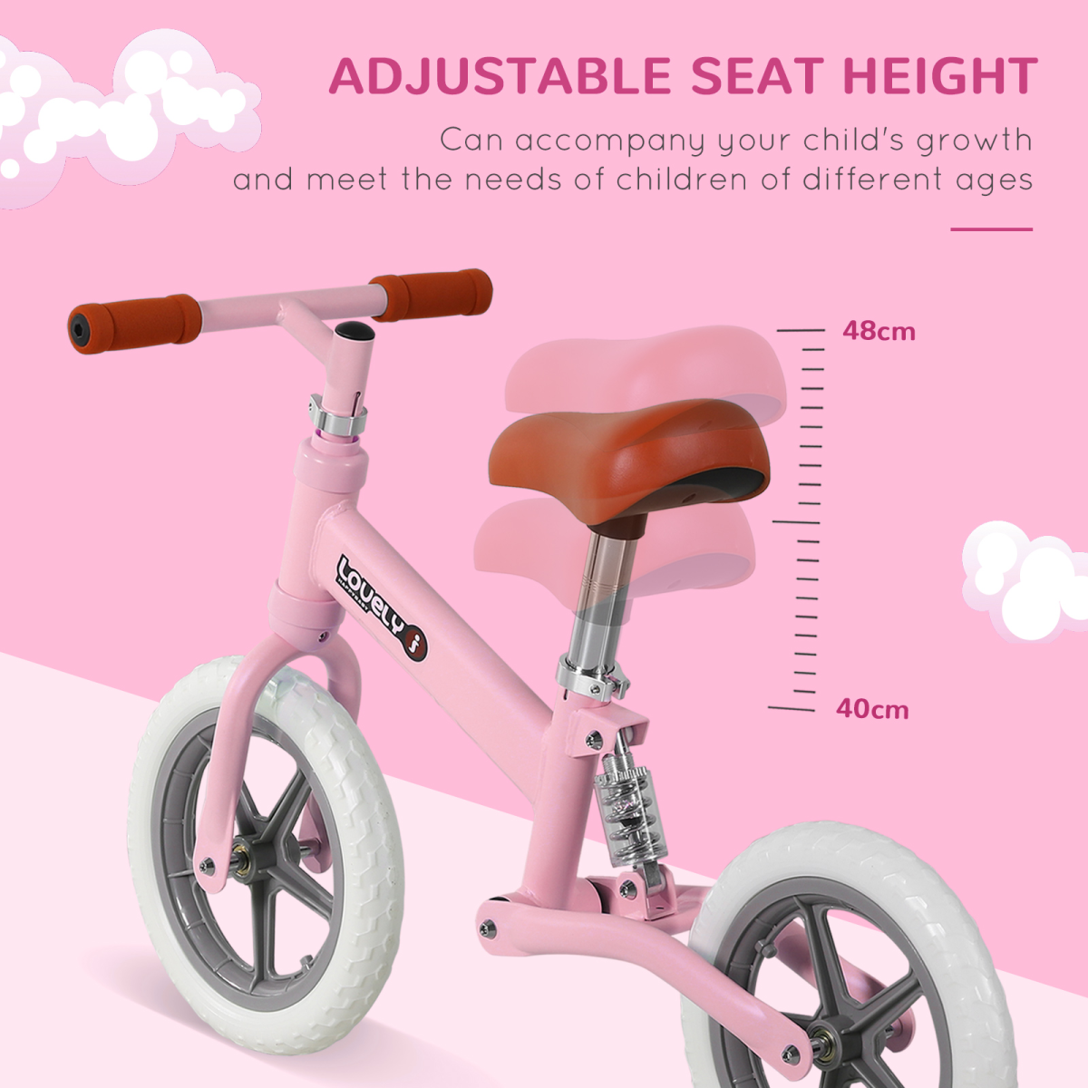 HOMCOM Kids Balance Bike with Adjustable Seat and Non-Slip Tyres – No-Pedal Learning Bike for Ages 2-5