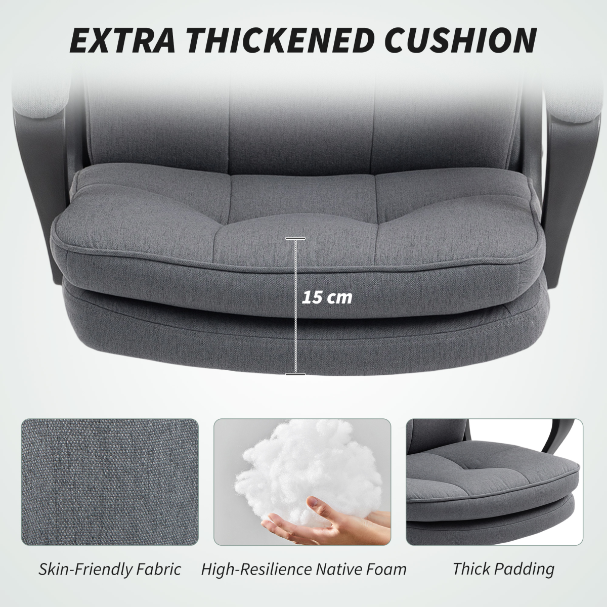 HOMCOM Linen Fabric Swivel Office Chair with Double Padding & Adjustable Tilt – Charcoal Grey