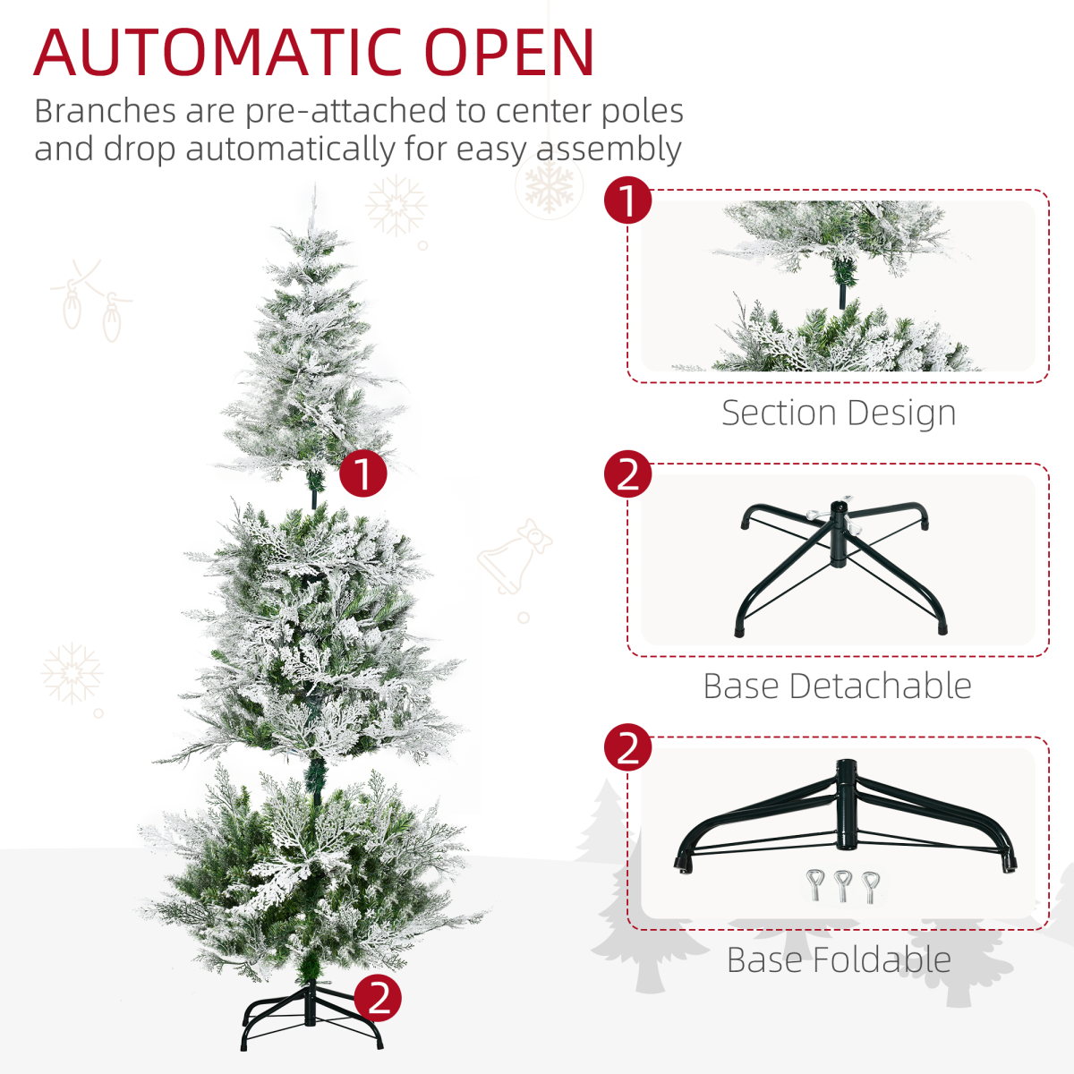 HOMCOM 6ft Snow Flocked Artificial Pencil Christmas Tree with Flame Retardant PVC & Metal Base – Unlit
